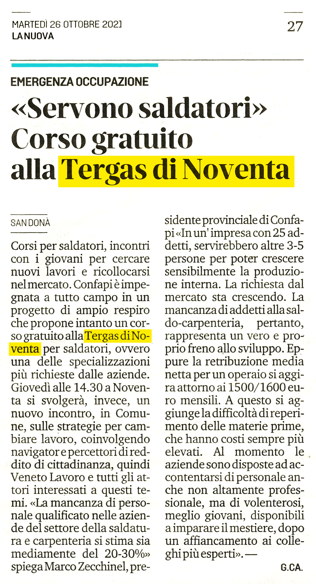 261021 Servono Saldatori Corso